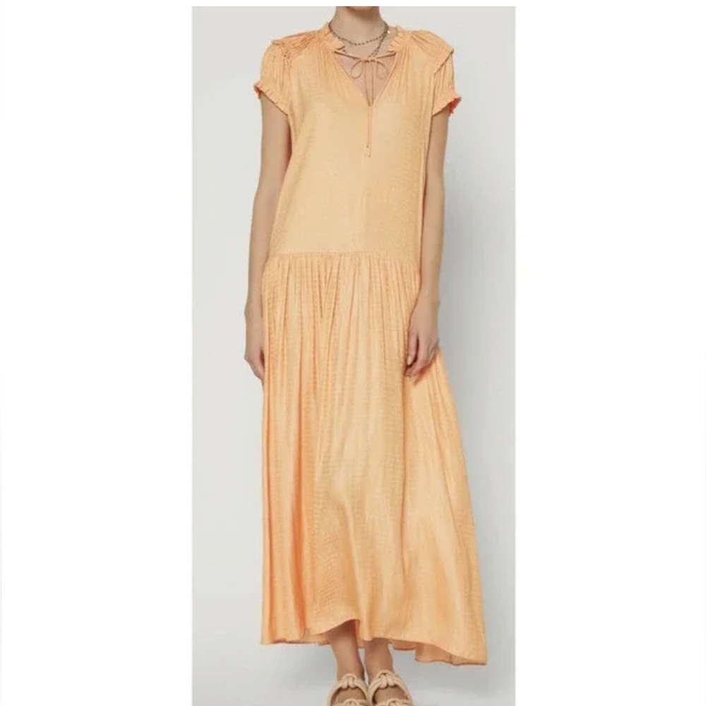 Current Air Dress in Light Orange Ruffle-Sleeve Maxi Dress size Small